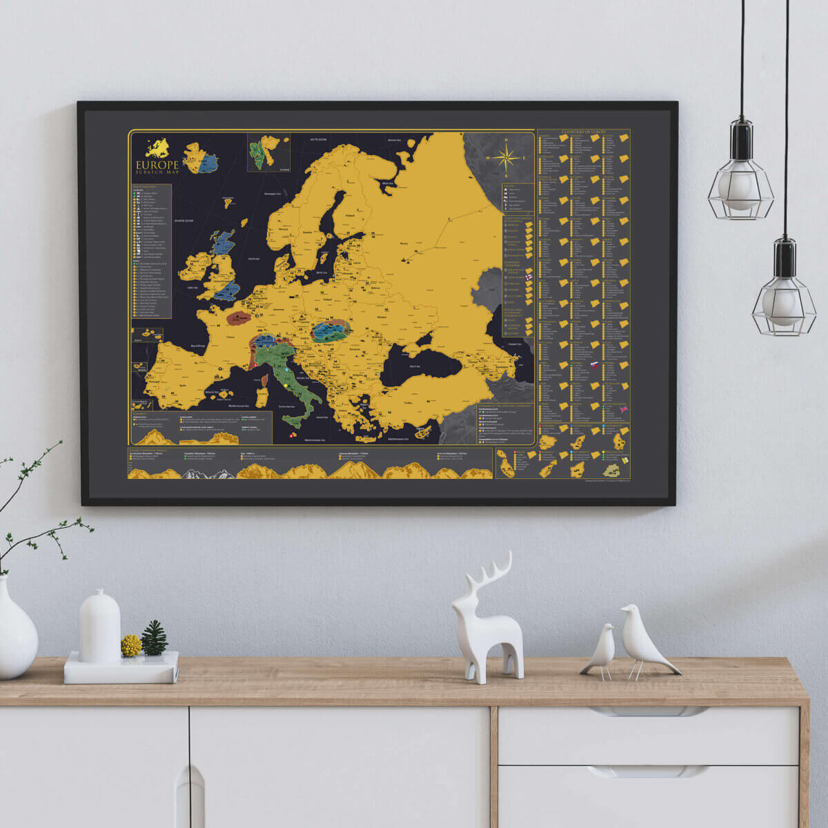 Stírací mapa Evropy - na stěně