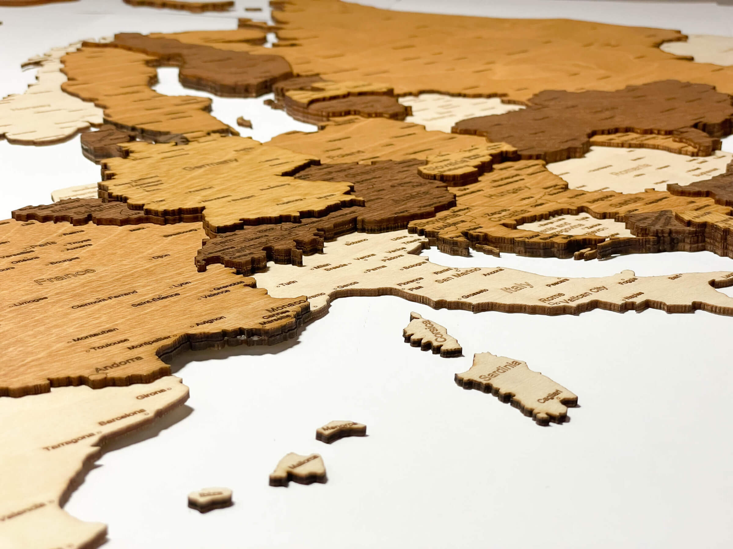Mer Méditerranée - Carte 3D de l'Europe en bois