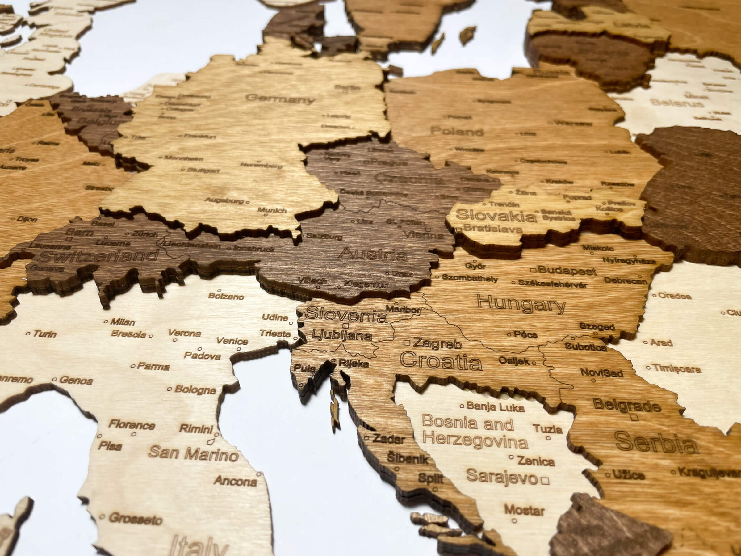 Europe centrale - Carte 3D de l'Europe en bois
