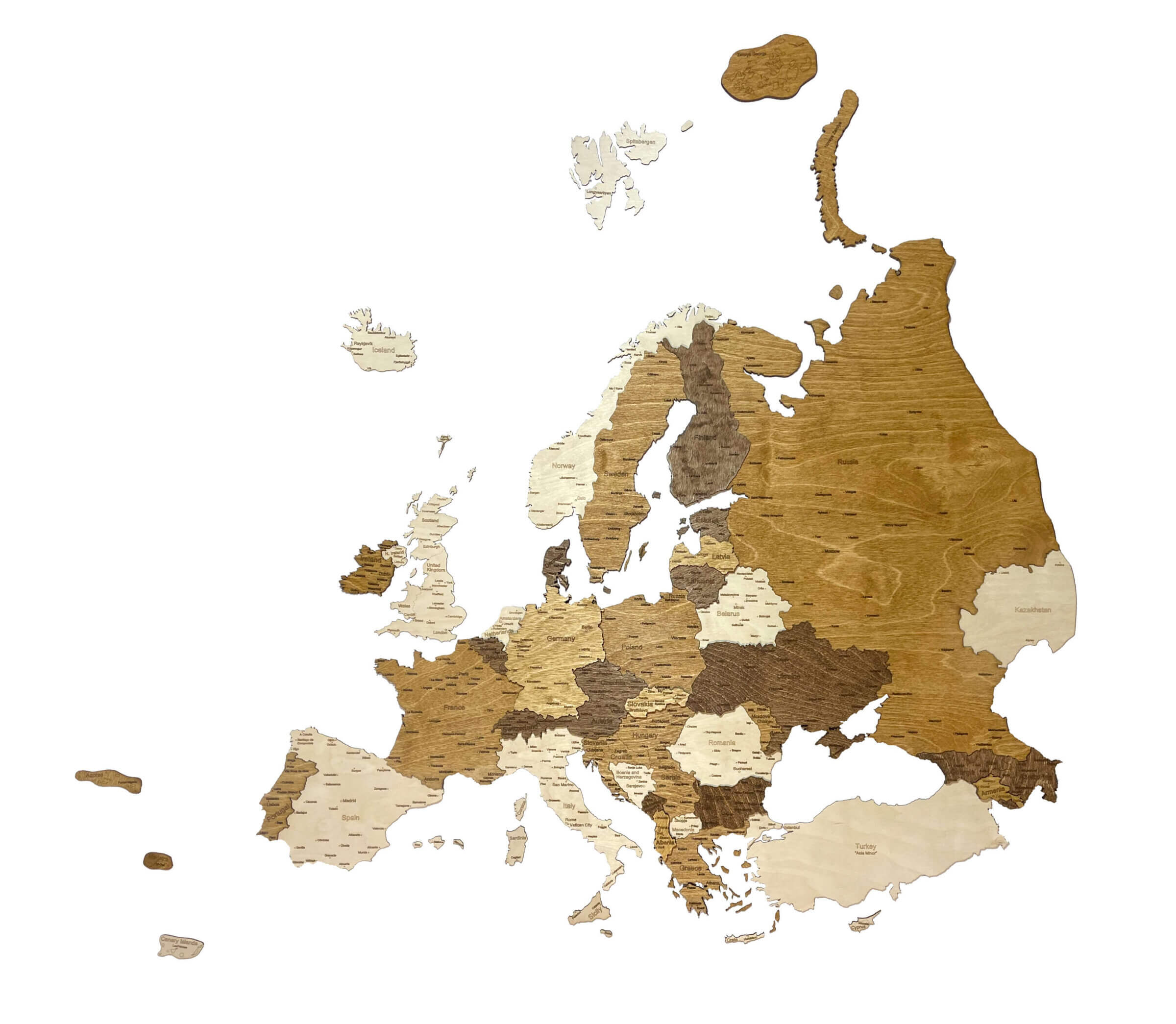Mappa 3D dell'Europa in Legno