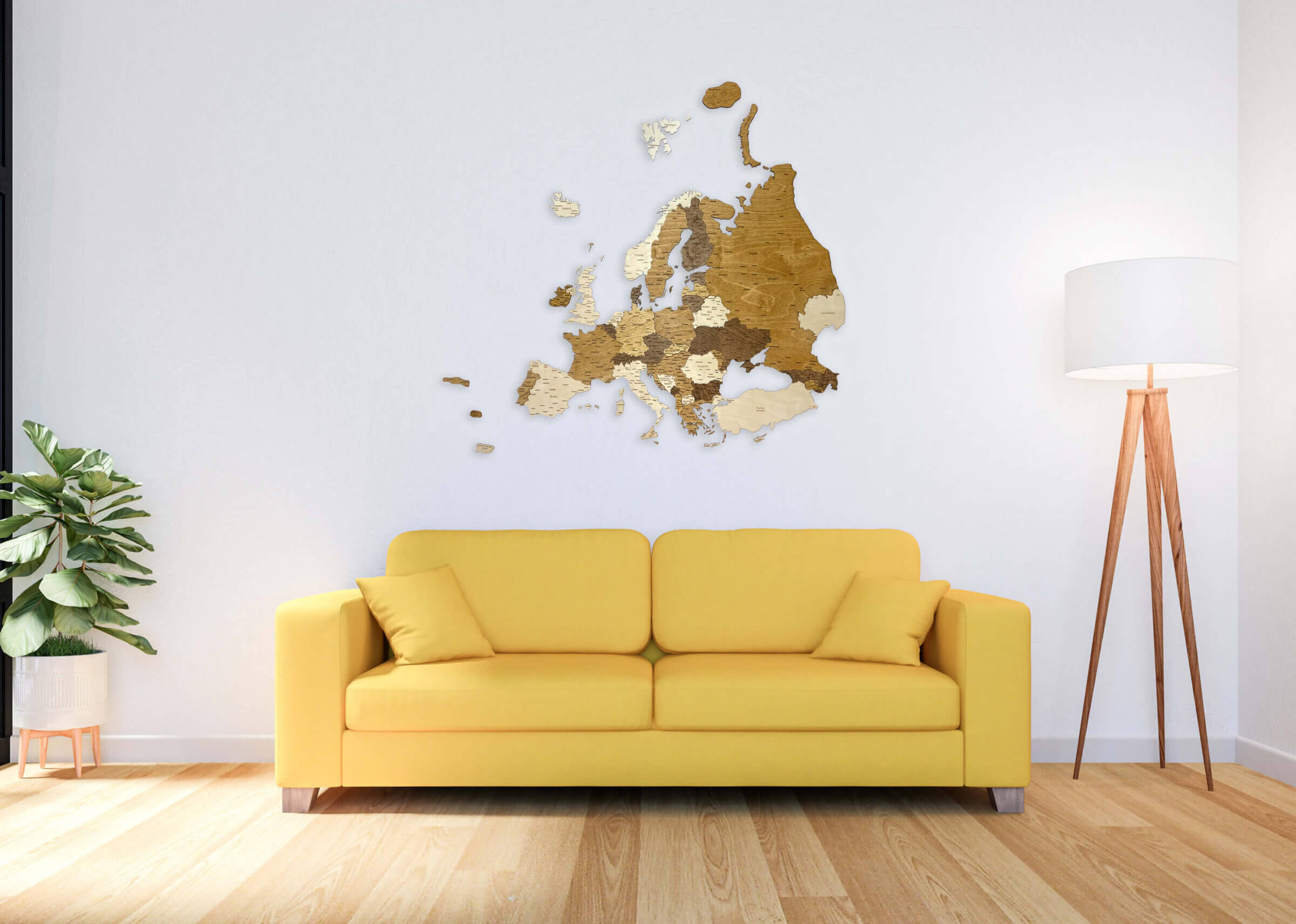 Carte 3D de l'Europe en bois - décoration murale