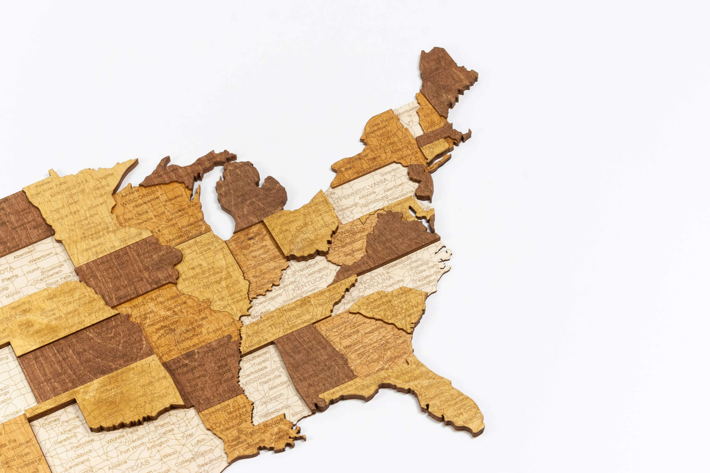 Mappa 3D degli USA in Legno
