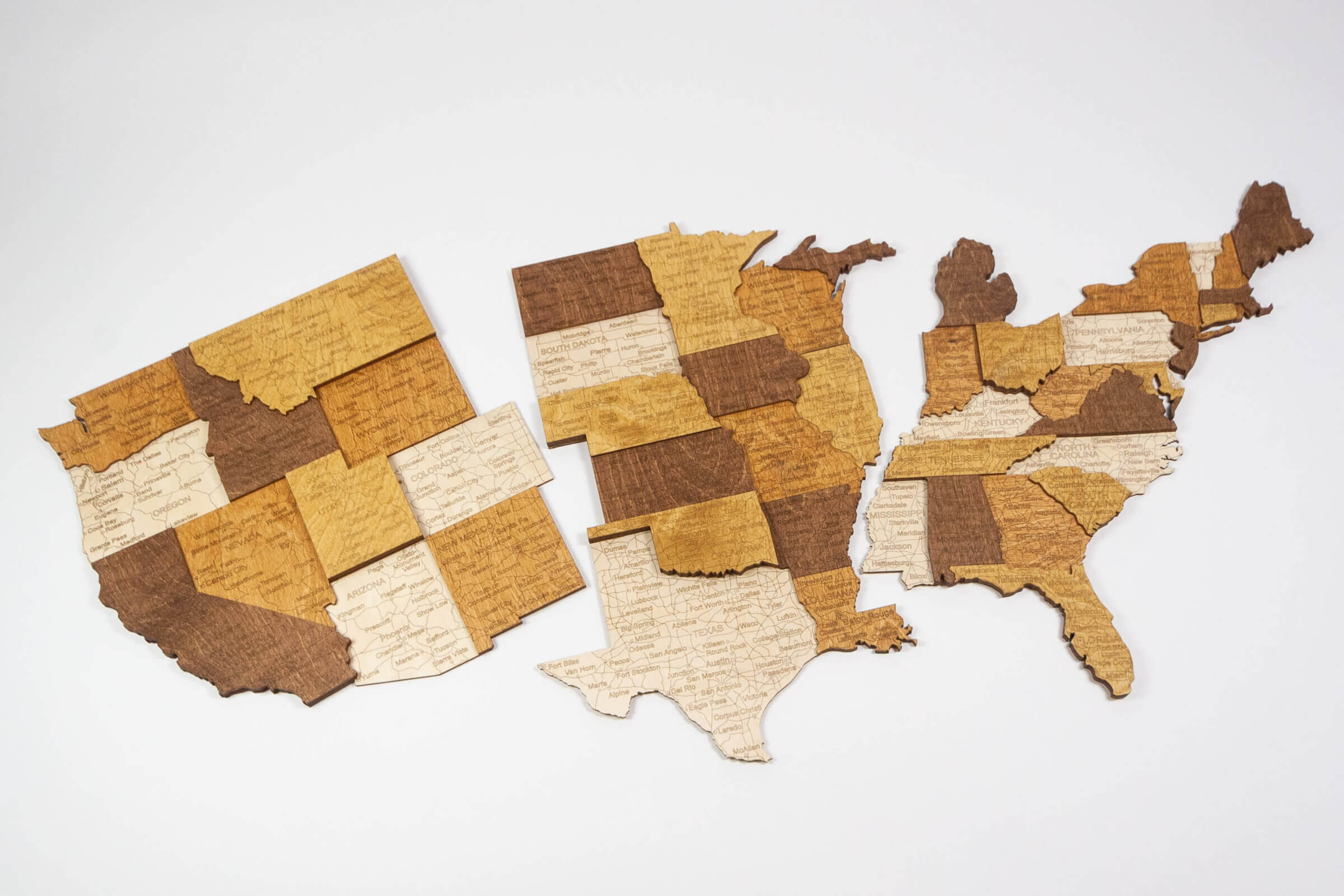 Mappa 3D degli USA in Legno - 3 pezzi