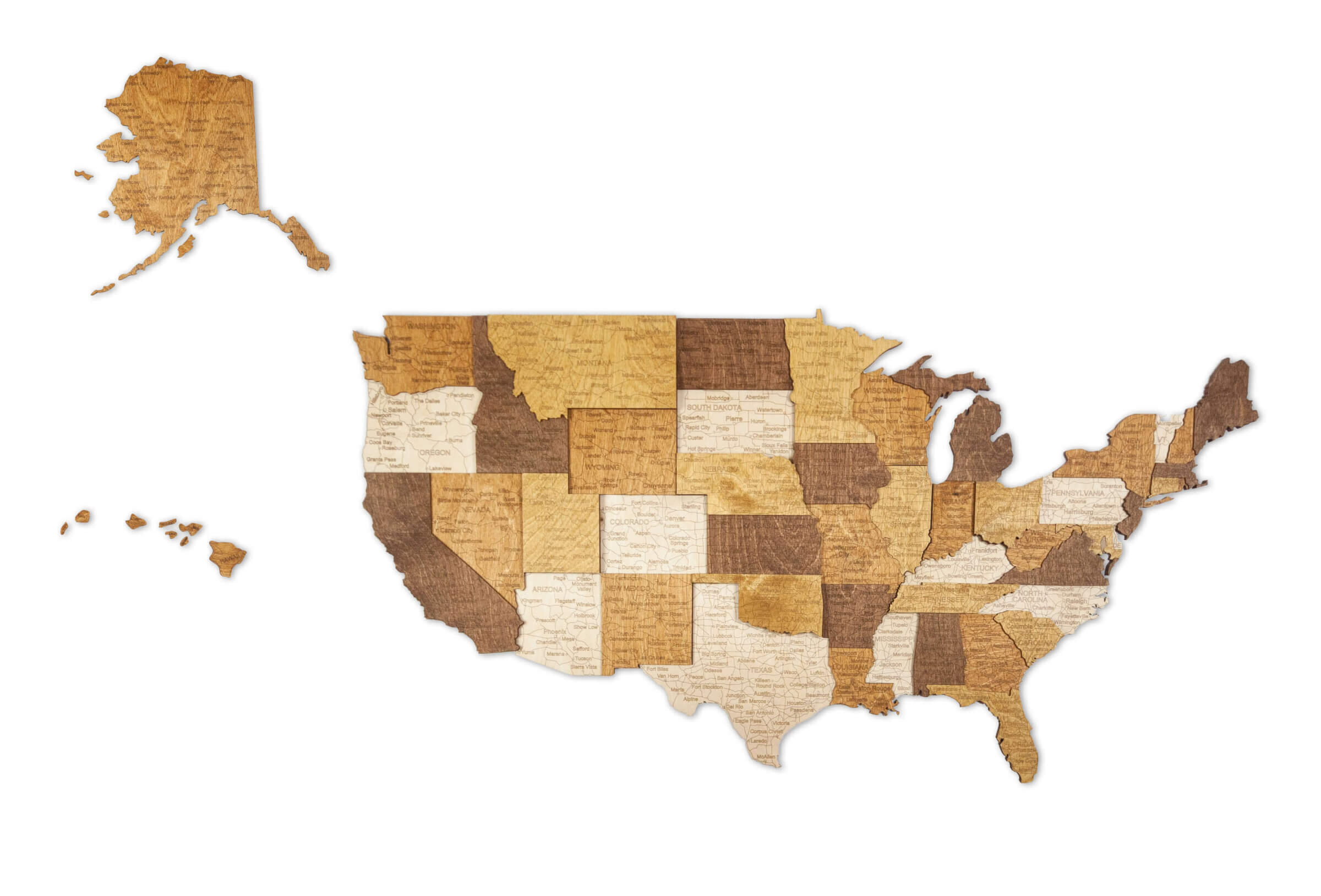 Mappa 3D degli Stati Uniti in Legno