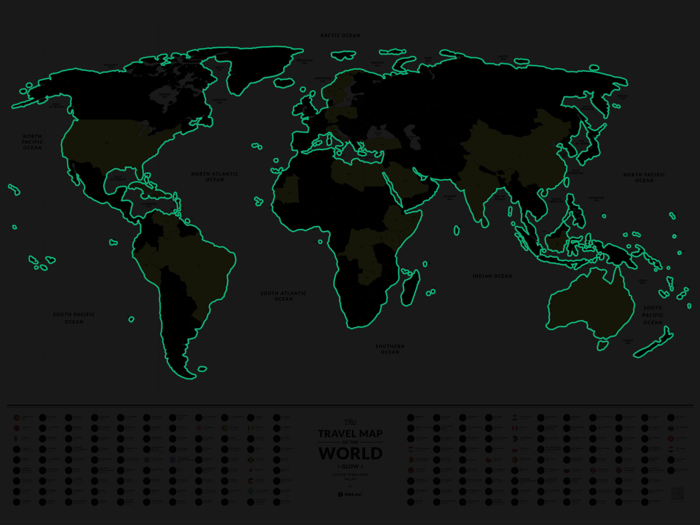 Světélkující stírací mapa světa